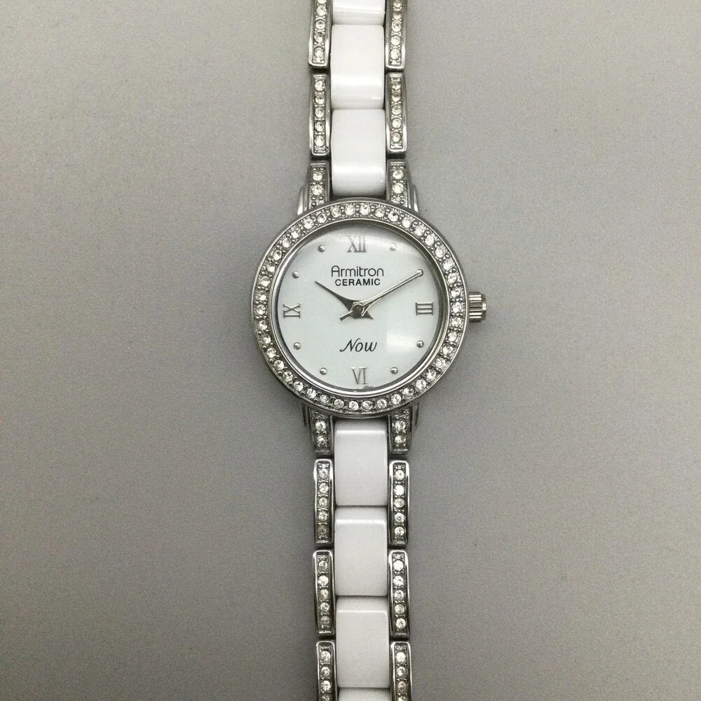 Armitron Now Womens Watch 24mm White Ceramic Bracelet Crystals New Battery 6